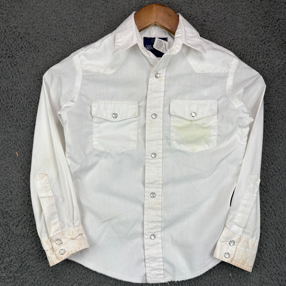 Wrangler Boys White Long‎ Sleeve Pearl Snap Western Shirt Size 8 204WHSL